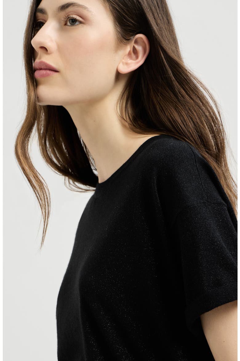Sparkling cashmere and silk lightweight knit T-shirt, Alternate, color, Black
