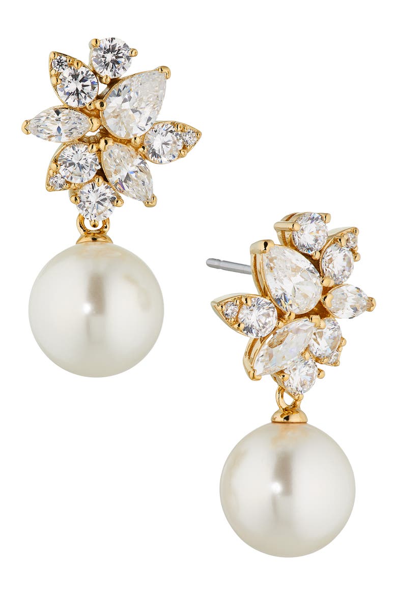 Chiara Imitation Pearl Drop Earrings, Main, color, GOLD
