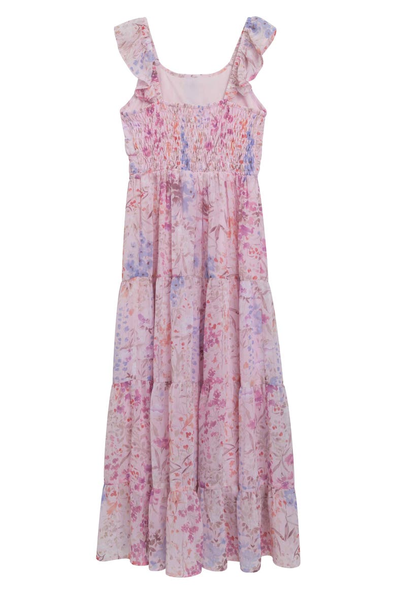 Kids' Flutter Sleeve Chiffon Maxi Dress with Crossbody Bag, Alternate, color, BLUSH/BLUE