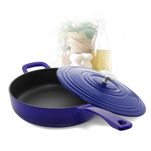 Chantal 5 Qt. Round Cast-iron Saute Skillet W/ Lid In Blue