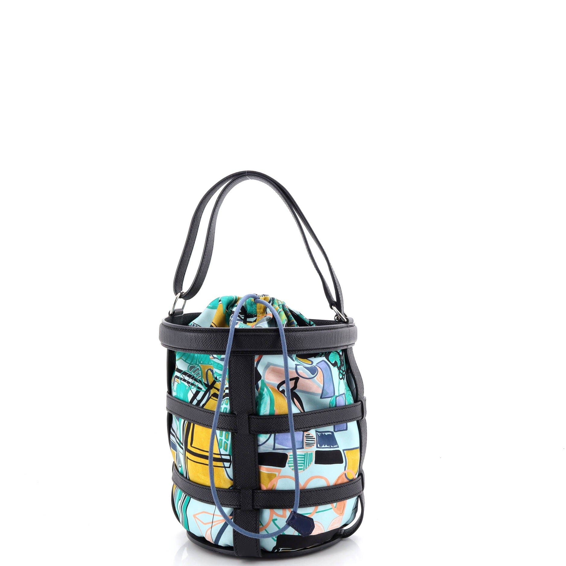 Musardine Bucket Bag Printed Silk with Leather, Alternate, color, Blue