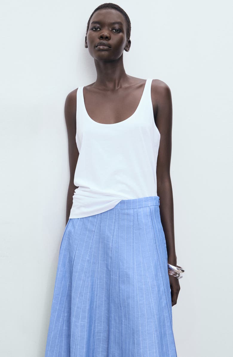 MANGO Stripe Cotton & Linen Skirt, Alternate, color, Medium Blue