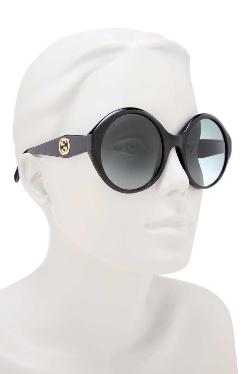 Gucci 54mm Round Sunglasses, Alternate, color, Black Black Grey