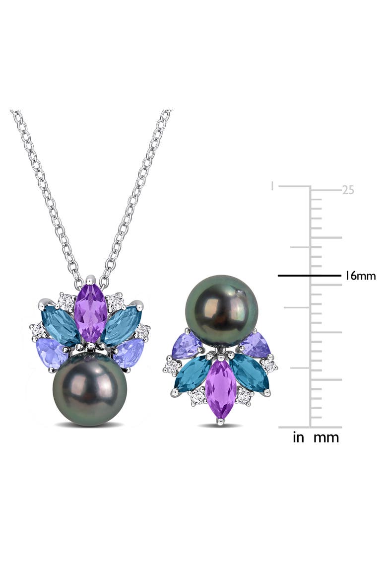 Tahitian Pearl Pendant Necklace & Stud Earrings Set, Alternate, color, PURPLE MULTI