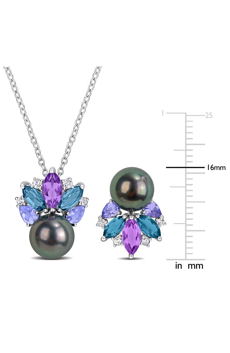 DELMAR Tahitian Pearl Pendant Necklace & Stud Earrings Set, Alternate, color, Purple Multi
