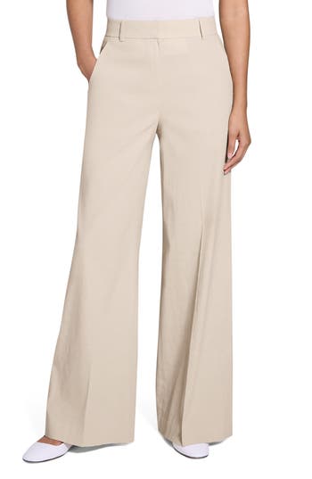 Theory High-waist Wide-leg Pant In Striped Canvas In Brown