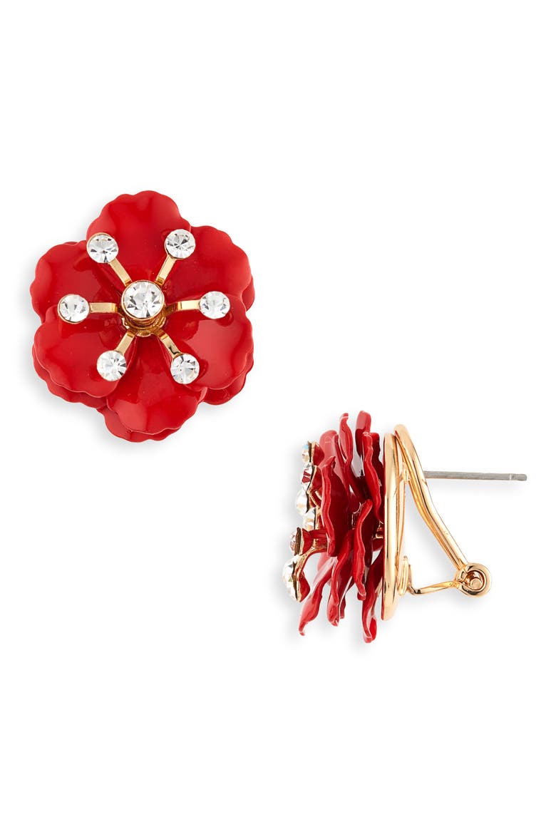 Small Flower Stud Earrings, Main, color, RED MULTI 601