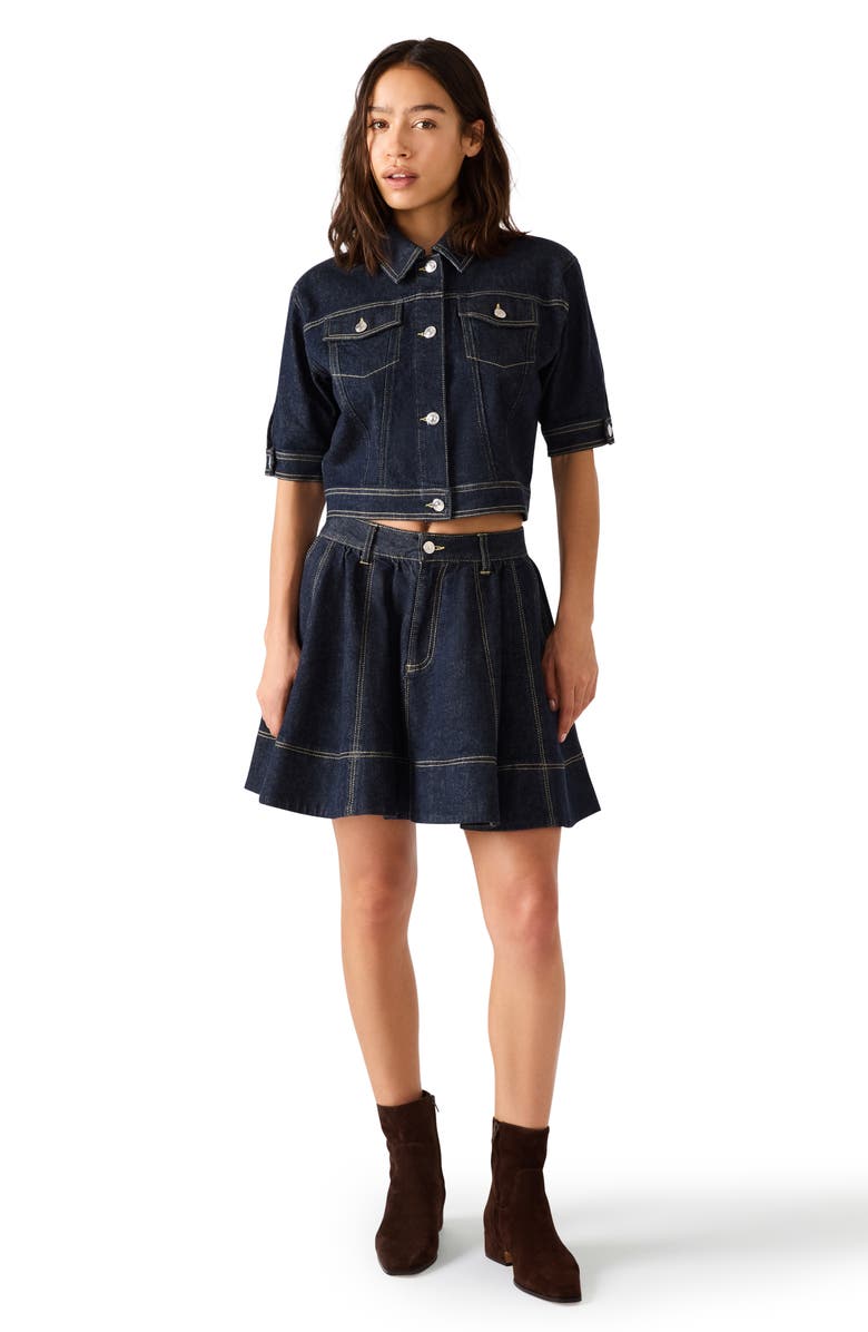 Steve Madden Blu Elbow Sleeve Denim Trucker Jacket, Alternate, color, Ink