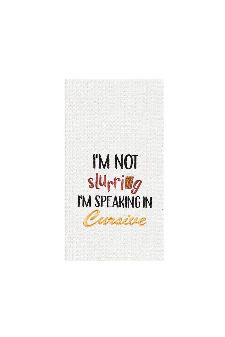 "I Am Not Slurring" Waffle Weave Dishtowel, Main, color, White
