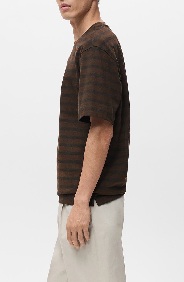 MANGO Stripe Relaxed Fit Cotton Crewneck Shirt, Alternate, color, Medium Brown