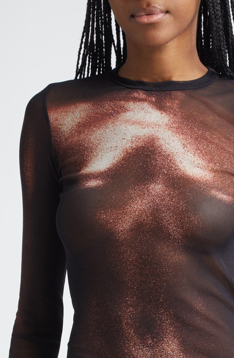 Jean Paul Gaultier Body Dust Print Mesh Top, Alternate, color, Black/ Brown