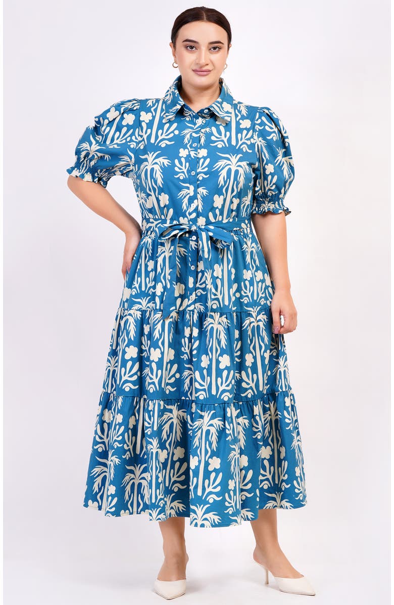 Leota Octavia Puff Sleeve Shirt Dress, Alternate, color, Teal With White Pattern
