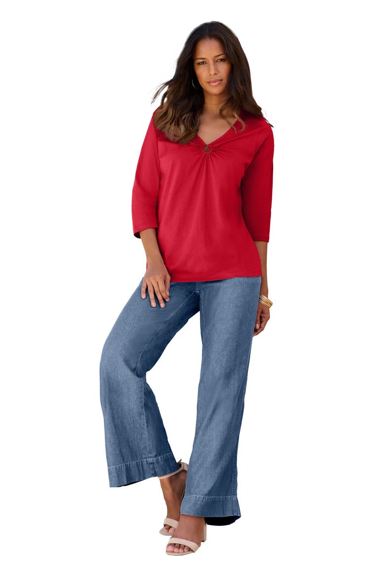 Plus Size Ultimate Keyhole V Neck Tee, Main, color, CLASSIC RED