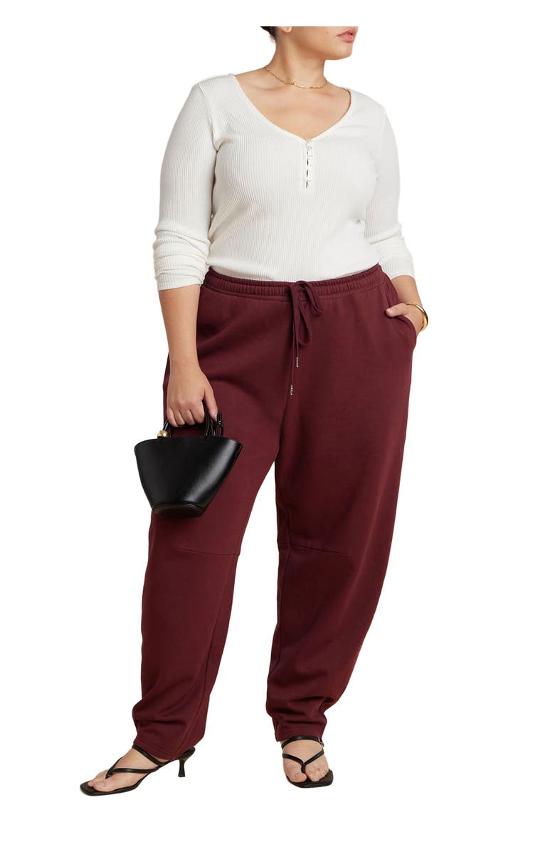 ELOQUII Elements Barrel Leg Sweatpant, Main, color, Tawny Port