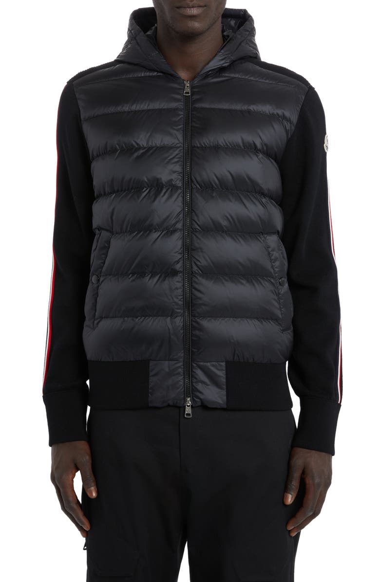 Moncler Quilted Down & Wool Knit Cardigan, Main, color,