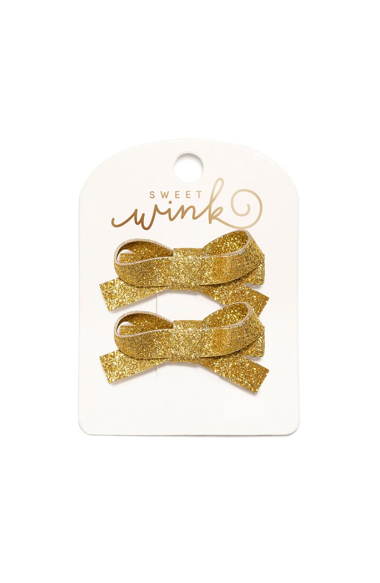 Sweet Wink Gold Sparkle Bow Clip Set, Main, color, Gold