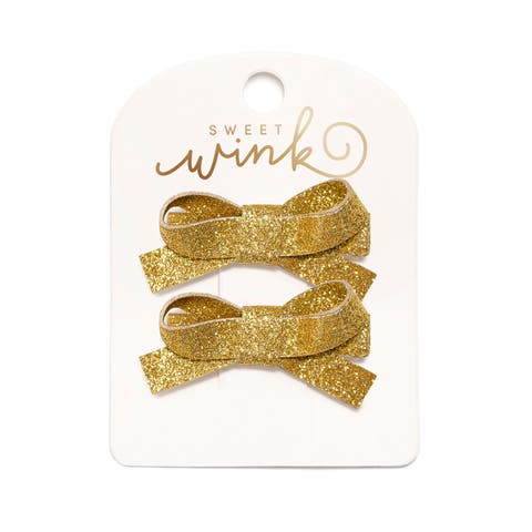 Gold Sparkle Bow Clip Set