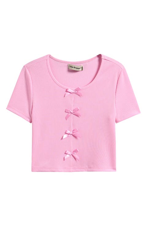 Kids' Bow Accent Rib T-Shirt (Big Kid)