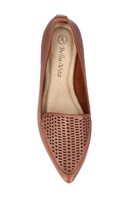 Bella Vita Alessi Perforated Pointed Toe Flat In Dark Tan Leather