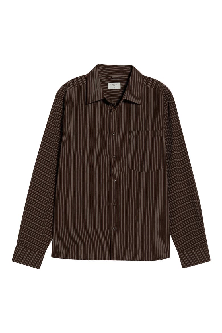 Clancy Stripe Cotton Button-Up Shirt, Main, color, BROWN