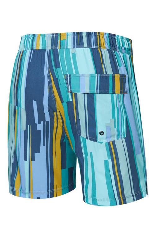 Saxx Oh Buoy 2-in-1 Volley Swim Shorts In Soft Stripe- Aqua Splash