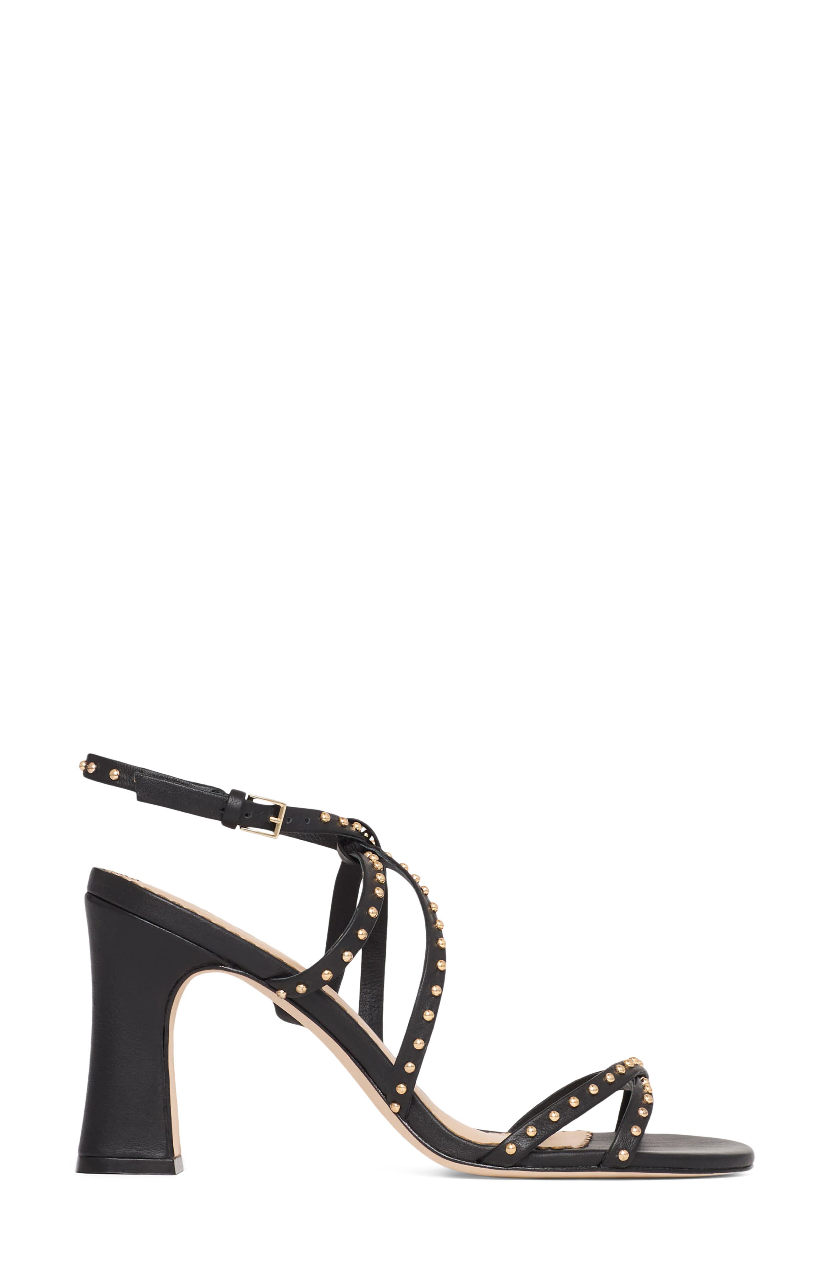 Cinq à Sept Blair Studded Ankle Strap Sandal, Alternate, color, Black/ Gold