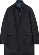 Herno Wool Blend Herringbone Topcoat with Removable Insulated Bib