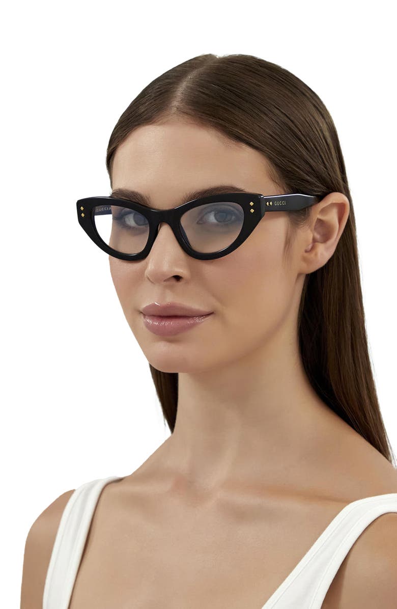 Gucci 49mm Blue & Beyond Cat Eye Sunglasses, Alternate, color, 