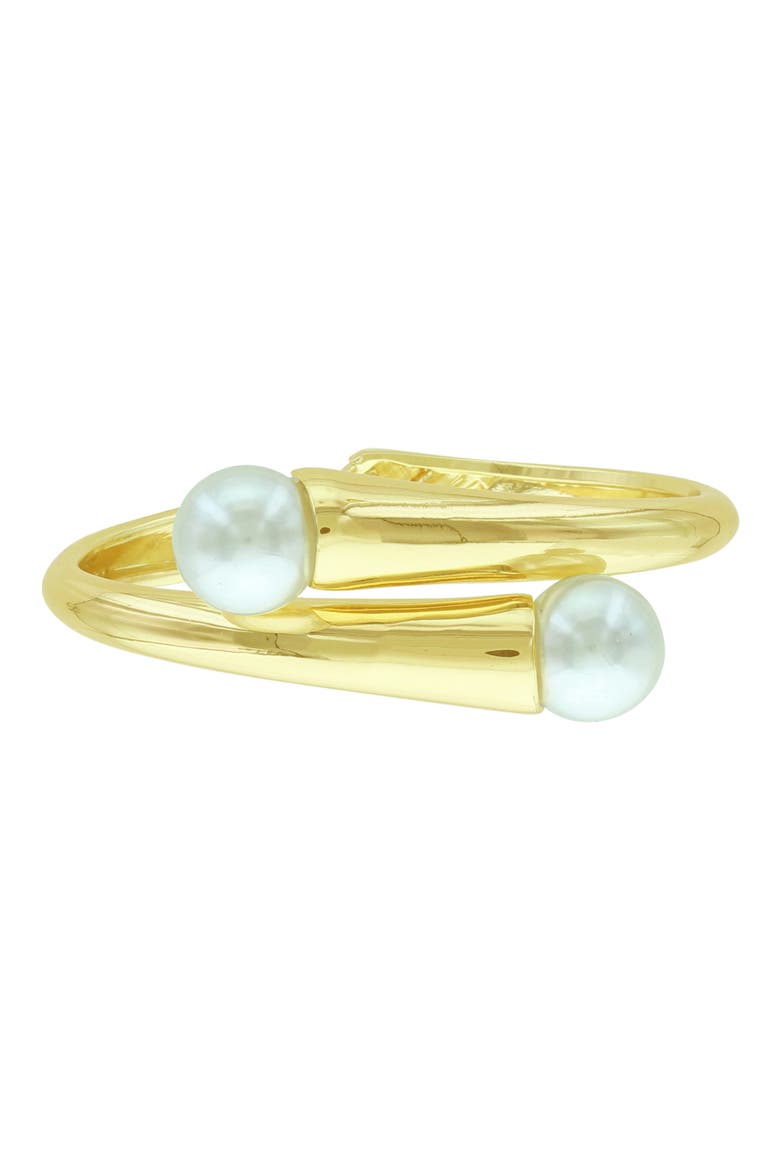 Imitation Pearl Crossover Hinge Bangle, Alternate, color, GOLD / WHITE