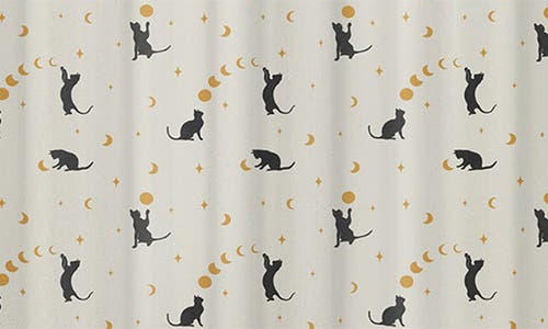 Deny Designs Cat And Moon Shower Curtain In Cream