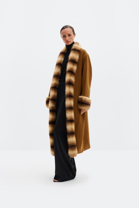 Anouk Yve Faux Fur Wool Coat