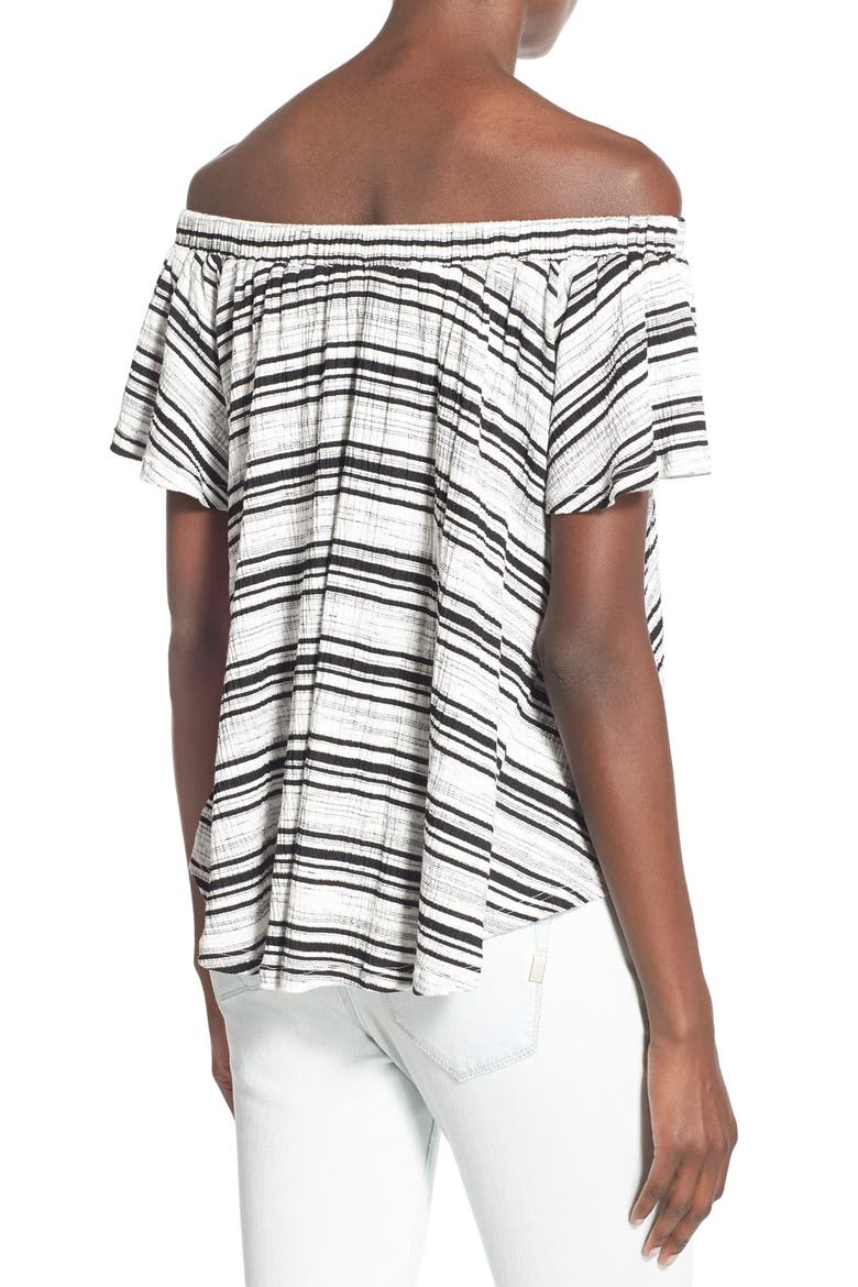 Stripe Off the Shoulder Top, Alternate, color, BLACK/ WHIE