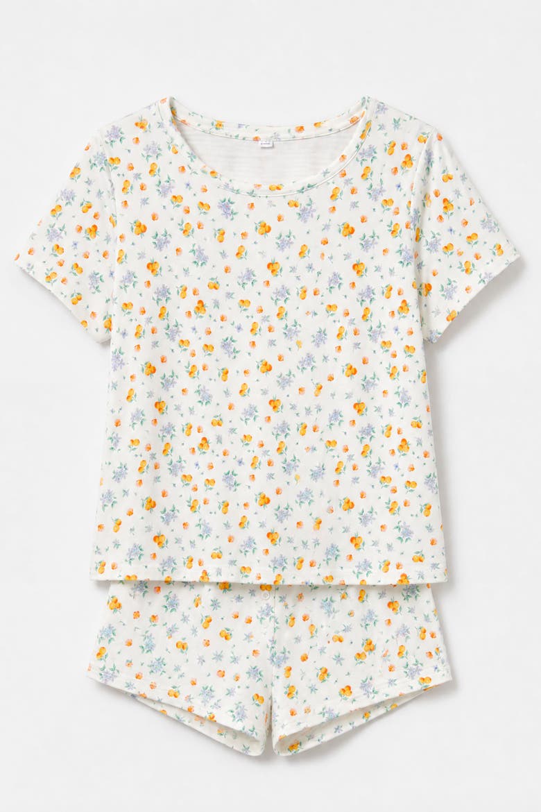 T-Shirt & Shortie Pyjama Set, Alternate, color, Citrus Petals