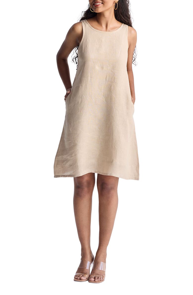 Reistor Hemp Short Dress with Back Lace, Main, color, Neutral Beige