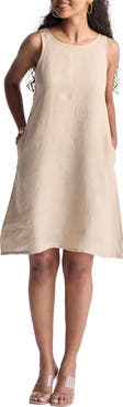 Reistor Hemp Short Dress with Back Embroidered Lace Detail