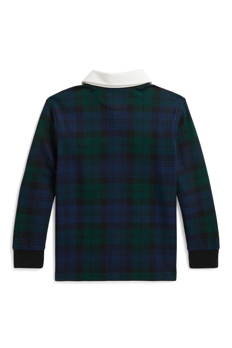 Kids' Long Sleeve Cotton Jersey Rugby Shirt, Alternate, color, BLACKWATCH TARTAN