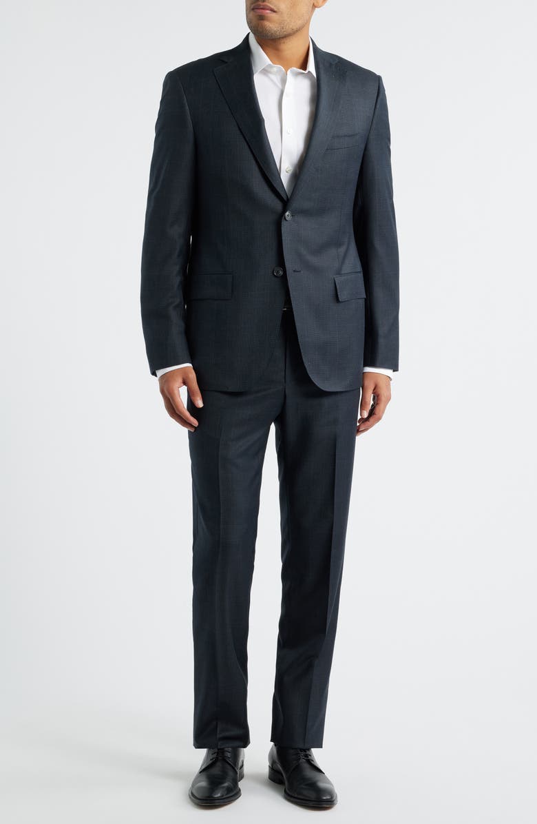 Heritage Gold Milano Contemporary Fit Charcoal Grey Plaid Super 130s Wool Twill Suit, Main, color, Charcoal