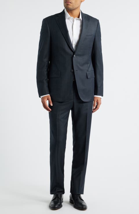 Milano Contemporary Fit Charcoal Grey Plaid Super 130s Wool Twill Suit (Regular & Big)