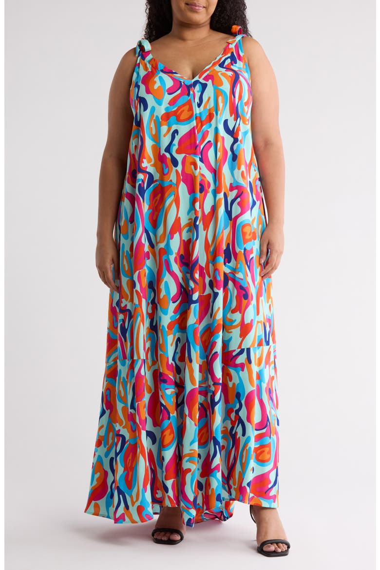 Elise Tie Strap Maxi Dress, Main, color, LAVA LEOPARD