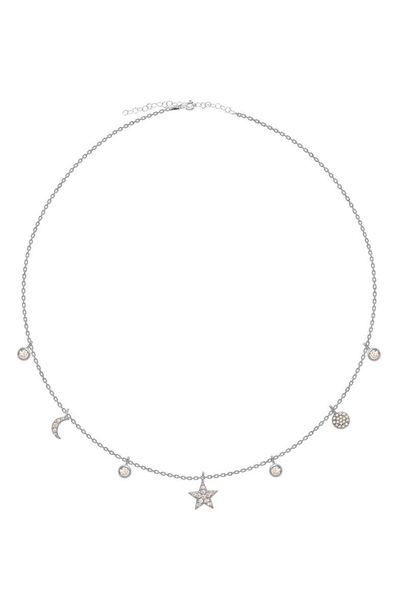 GLAZE JEWELRY Sterling Silver CZ Charm Necklace, Main, color, 