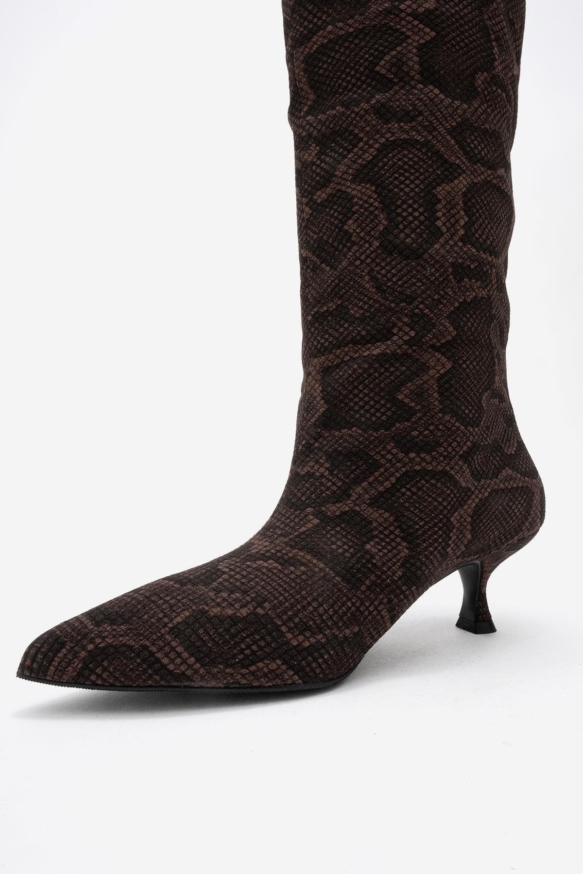 Prologue Shoes Crow Embossed Pointed Toe Boot, Alternate, color, Brown Pattern Faux Leather