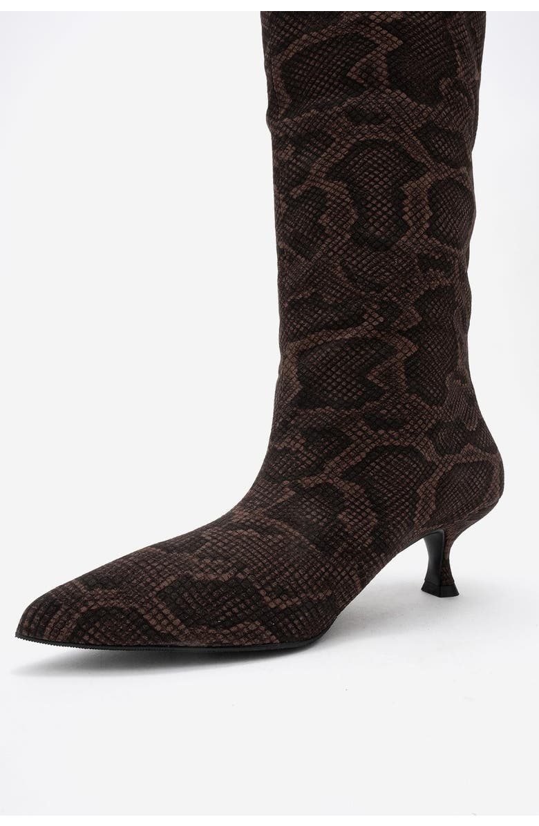 Prologue Shoes Crow Embossed Pointed Toe Boot, Alternate, color, Brown Pattern Faux Leather