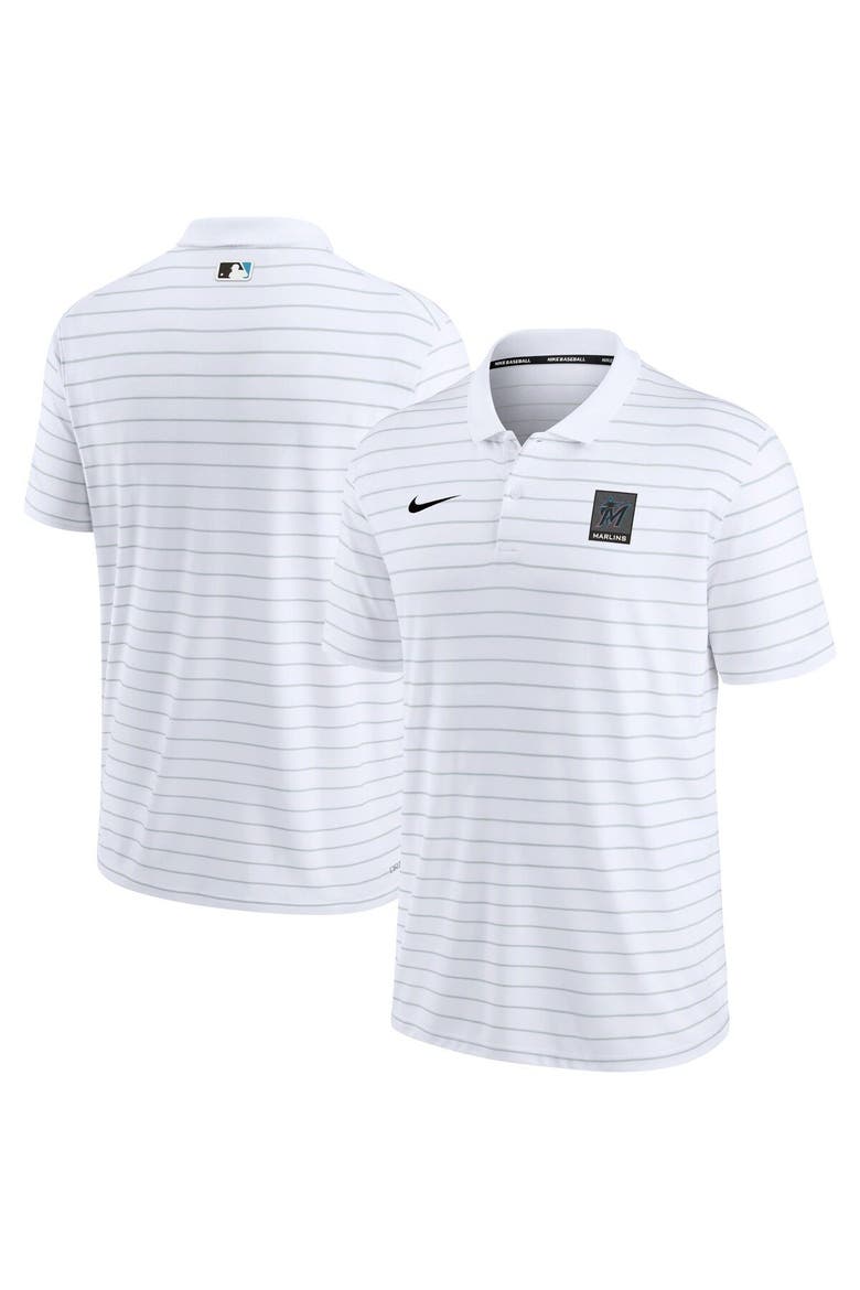 Men's Nike White Miami Marlins Authentic Collection Striped Performance Pique Polo, Main, color, White
