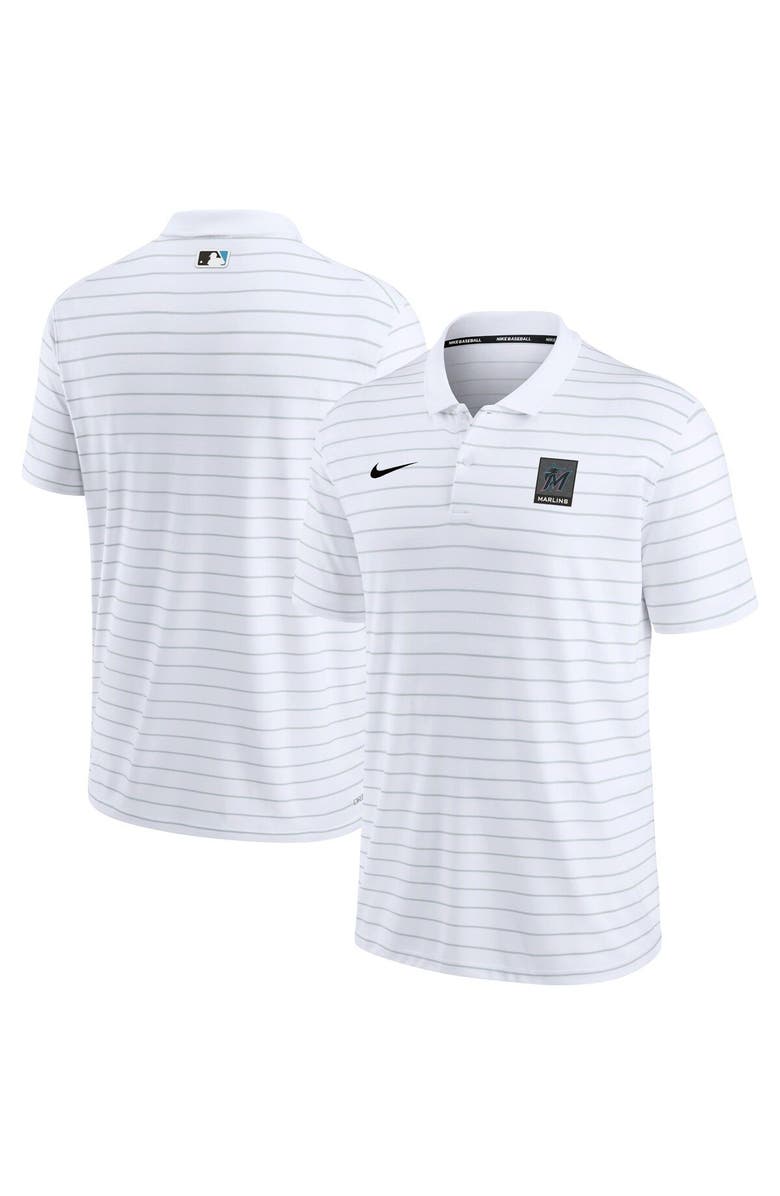 Nike Men's Nike White Miami Marlins Authentic Collection Striped Performance Pique Polo, Main, color, White