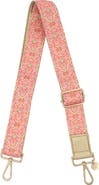 PACKED PARTY Pink Palm Adjustable Handbag Strap - 45-55 Inch Cotton Twill Palm Print Strap with Leatherette End Tabs and Gold Swivel Lobster Clasps