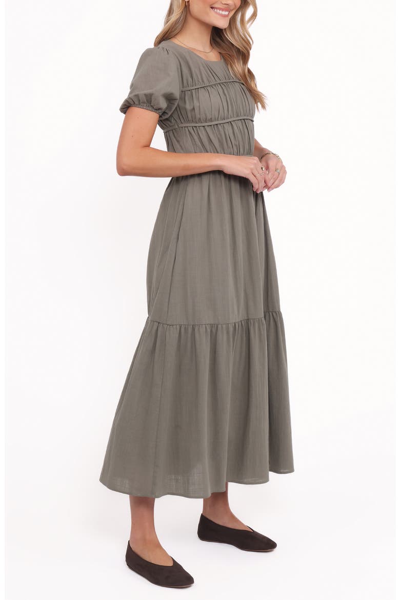 Deloria Shirred Ruffle Maxi Dress, Alternate, color, OLIVE