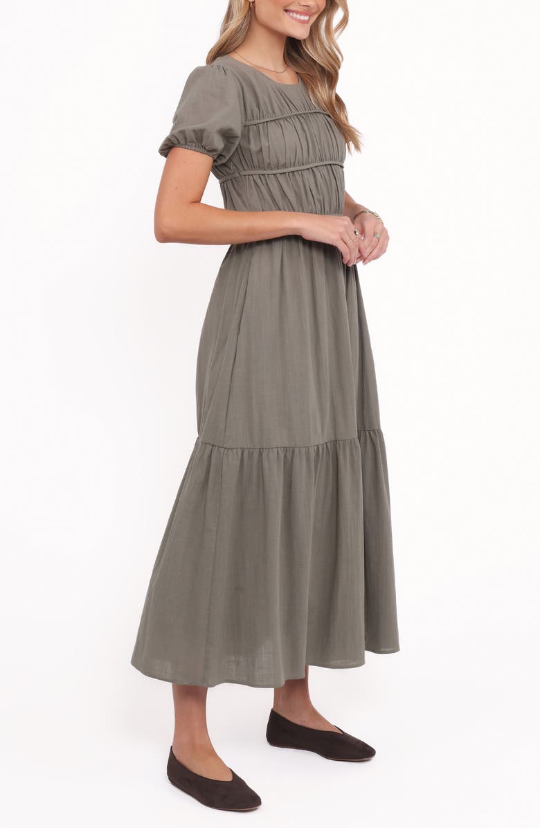 Petal & Pup Deloria Shirred Ruffle Maxi Dress, Alternate, color, Olive