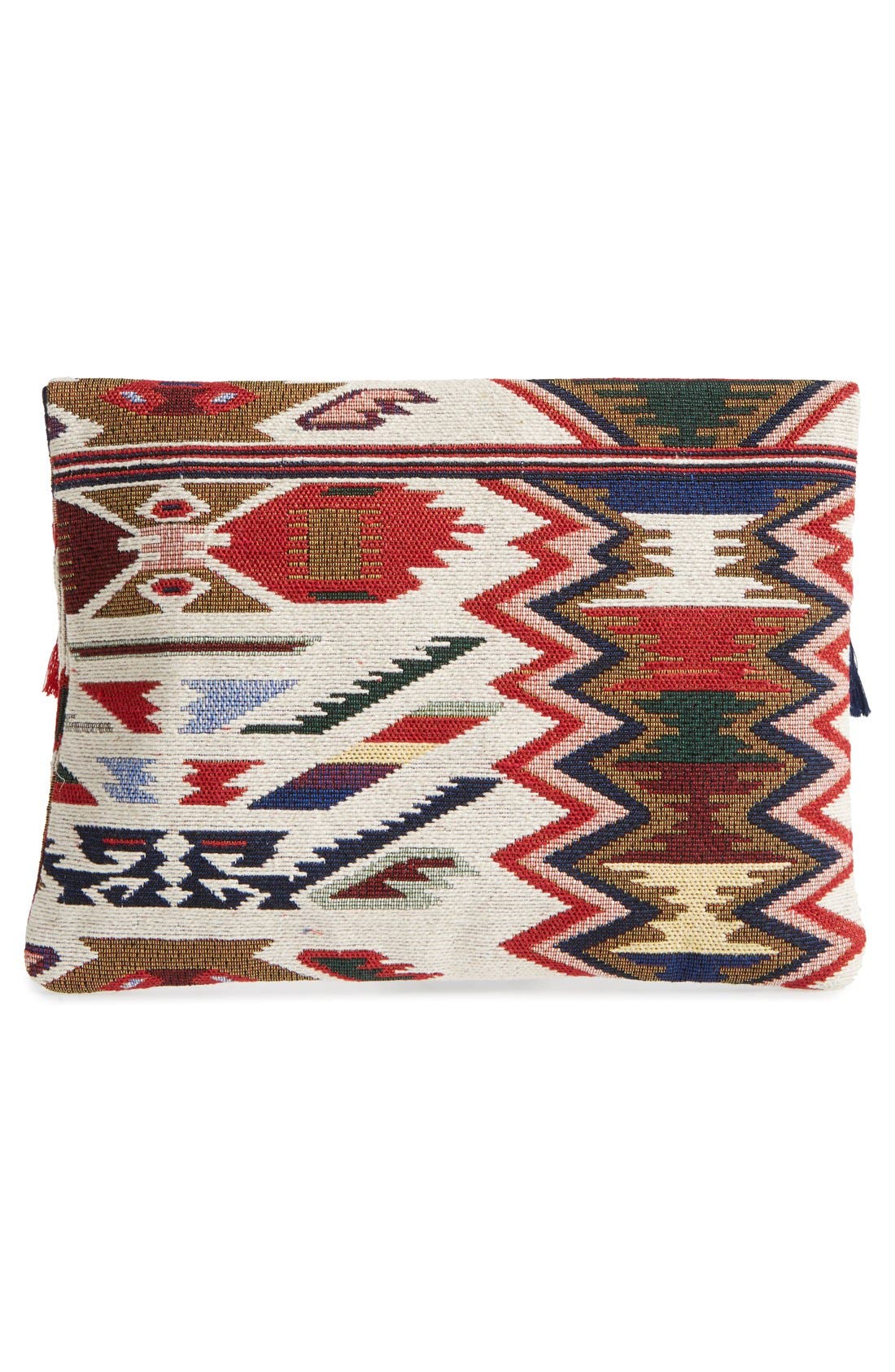 Tassel Geo Foldover Clutch, Alternate, color, RED MULTI