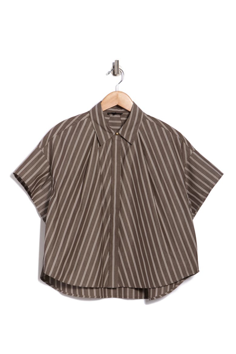 Maura Stripe Button-Up Shirt, Alternate, color, BROWN STRIPE