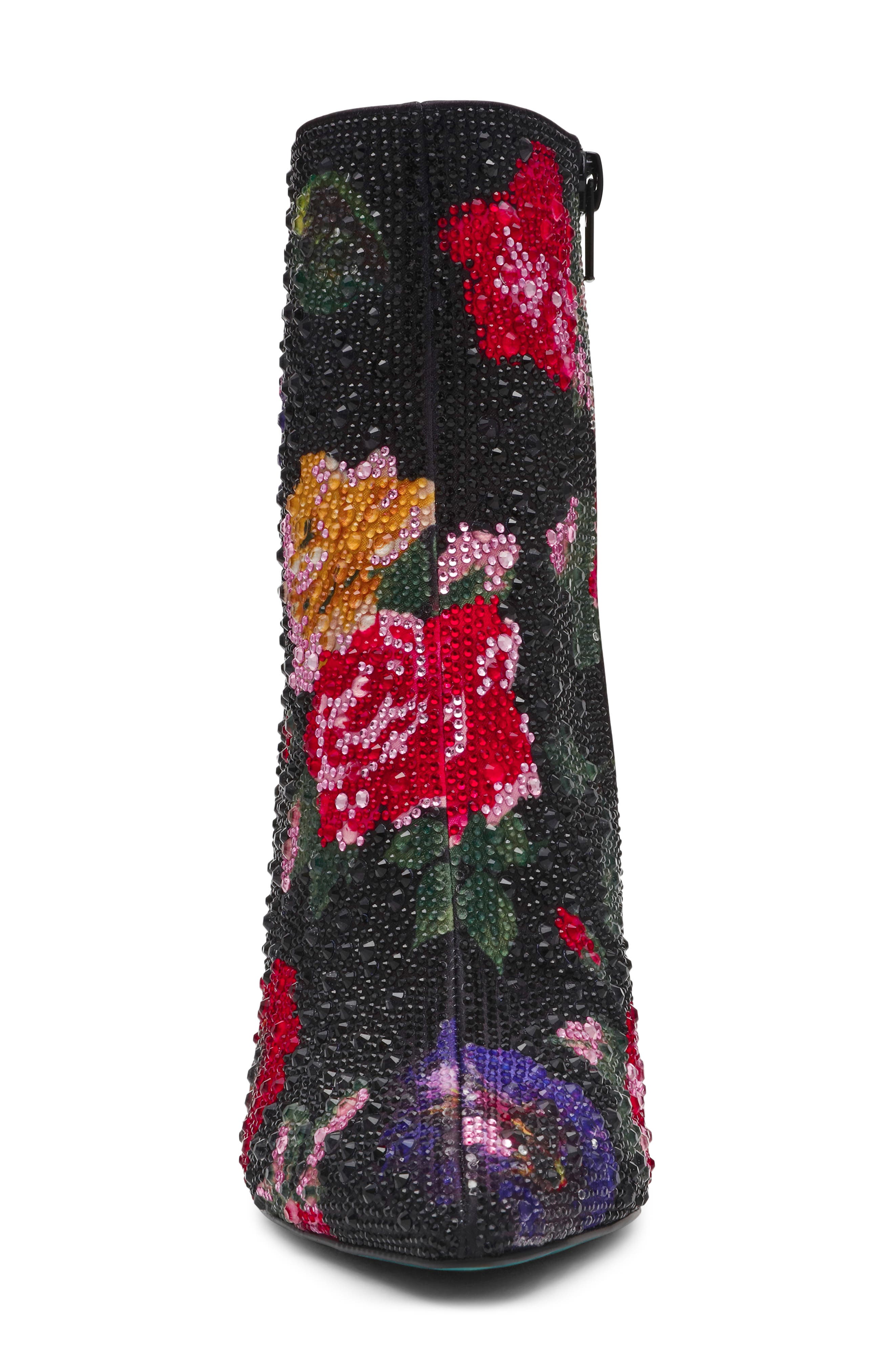 Betsey Johnson Belle Rhinestone Floral Bootie, Alternate, color, Black Flower Multi